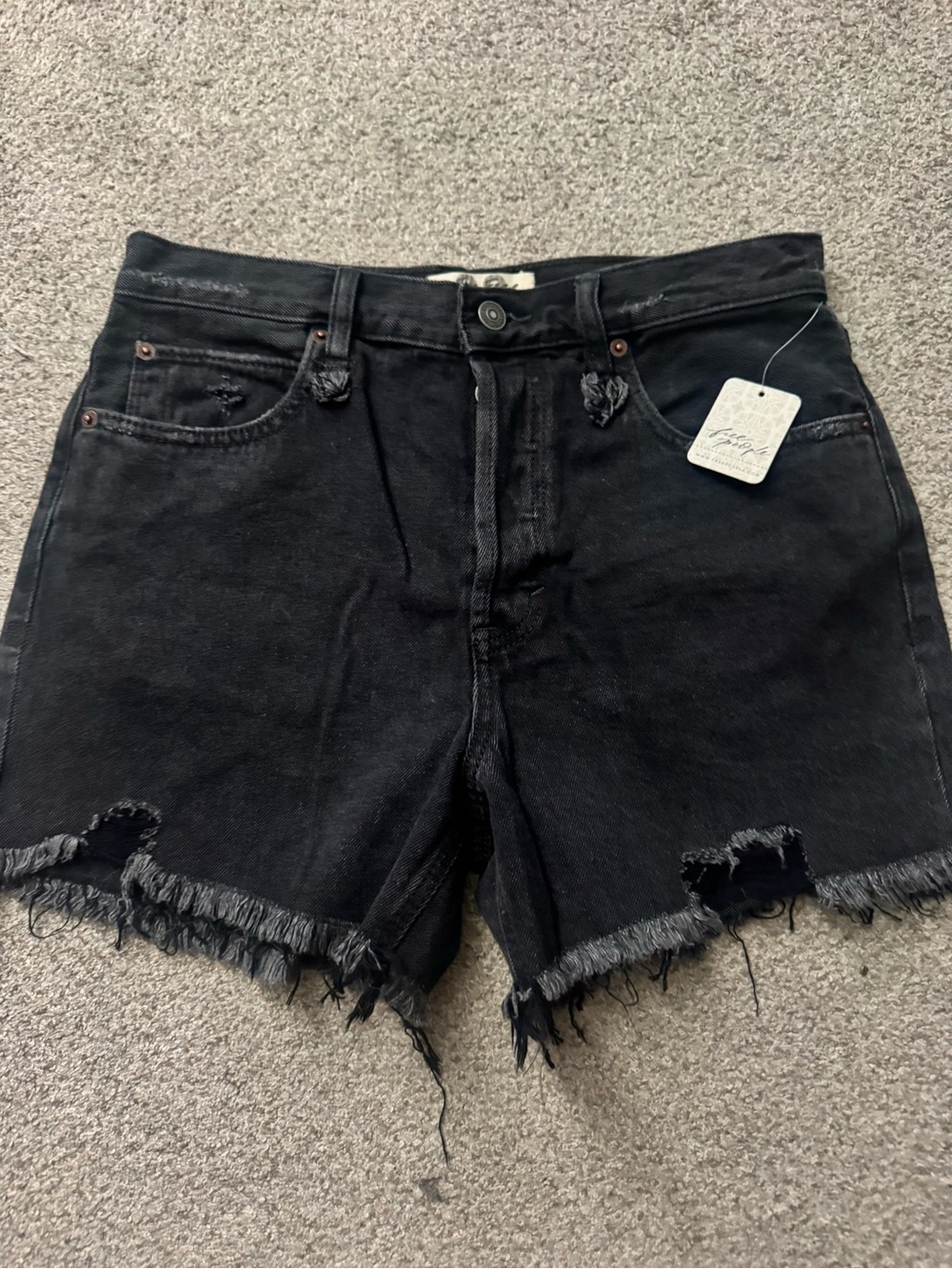 We The Free Black Distressed Denim Cutoff Shorts